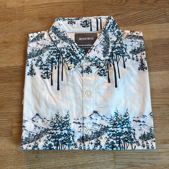 Bonobos Summer Weight Shirt Ski Scene-Crystal Teal in Sz Medium Tailored - Picture 4 of 8